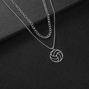 Collier Pendentif Volleyball Acier Inoxydable Double Couche Creux Géométrique Circulaire Sport Accessoire Mode Femmes Hommes