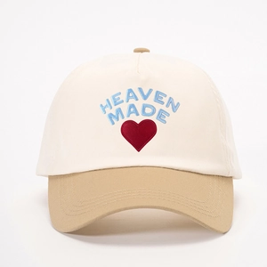 Heaven Made heart embroidery color block baseball cap in cream and khaki canvas