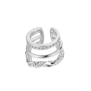 Minimalist S925 sterling silver multilayer ear cuff with zircons and twisted rope texture