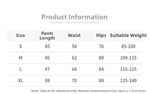 Detaillierte Größentabelle für Yogahosen mit hoher Taille inkl. Länge, Taille und Hüfte