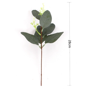 Single artificial eucalyptus branch with green leaves and white berries, 28cm total height