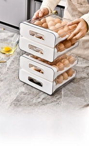 Stackable four-tier drawer-style egg storage box in transparent food-grade plastic