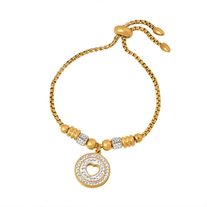 Elegant 18K gold plated heart bracelet with sparkling cubic zirconia on box chain