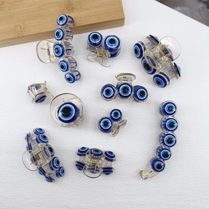 Blue evil eye hair claw clip set made of transparent resin for women's hair styling
