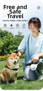 White retractable dog leash with LED light and one-touch brake system for safe night walking