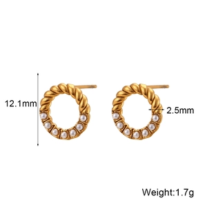 Gold twist hoop earrings with pearls and dimensions 12.1mm height and 1.7g weight