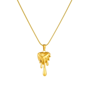Gold irregular lava heart pendant necklace with sleek snake chain for women