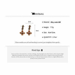 Detailed spec sheet showing size 4x2cm and alloy water drill material for flower earrings