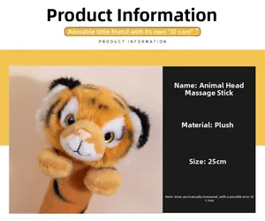 Detail of 25cm plush tiger massage stick with soft fur texture and cute cartoon design