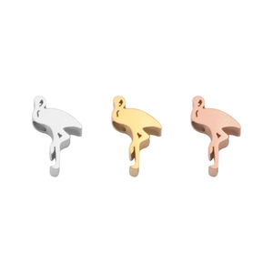 Three flamingo charms in silver, gold, and rose gold finishes for DIY jewelry making