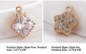 Vue détaillée de pendentifs élégants en étoile et croix plaqués or avec zircons