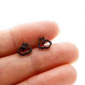 Minimalist matte black stainless steel hollow rabbit stud earrings for women