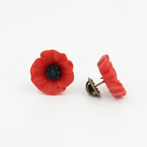 Broche Coquelicot Rouge en Résine Vintage Épingle en Émail Avec Fermoir Papillon en Alliage de Bronze Cadeau Commémoratif Bijoux