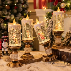 Christmas LED candle snow globe lantern with miniature Santa and snowman figurines