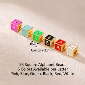 Colorful 6mm square alphabet beads in zinc alloy for DIY bracelets and jewelry making