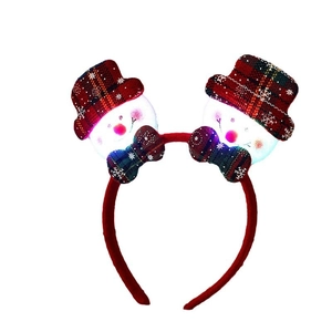 Light-up Christmas headband featuring glowing snowmen with red plaid hats for parties