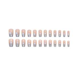 Star pattern gradient press-on nails in long coffin shape with 24 pieces set