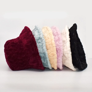 Plush faux fur bucket hats with geometric diamond texture in six assorted colors