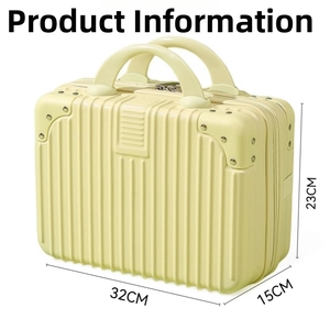 Mini yellow hard shell vanity case dimensions 32x23x15cm with top handles and vertical stripes