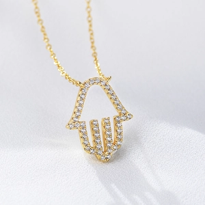 925 Sterling Silver Hamsa Hand Pendant Necklace For Women Hollow Out Hand Of Fatima Jewelry Gold Silver Plated With Zirconia Gift
