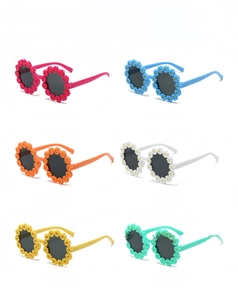 Daisy flower kids sunglasses in rose, blue, orange, ivory, yellow and mint colors