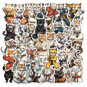 Autocollants de Chat de Dessin Animé Arts Martiaux Kung Fu Doodle Étanche Pour Téléphone Portable Tablette Scrapbooking Enfants