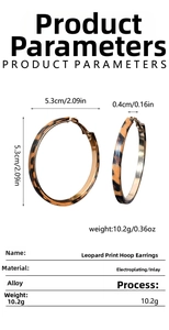 Detailed size specifications for leopard print hoop earrings with alloy construction