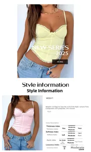 Detailed size and fabric composition chart for the Y2K solid color camisole top