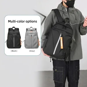 Men Waterproof Laptop Backpack Business Casual Commuter Large Capacity Bag With USB Port Headphone Hole PU Nylon