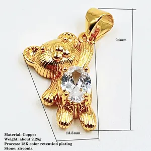Pendentif ours en cuivre plaqué or 18 carats avec pierre de zircone blanche brillante