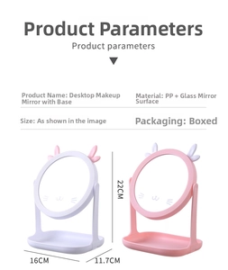 Detailed size specifications for the cute cat-ear desktop vanity mirror with tray