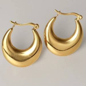 French style 304 stainless steel gold crescent chunky hoop earrings with mirror finish