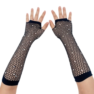 Elegant black long rhinestone fishnet arm sleeves with fingerless design for party styling