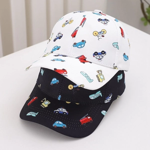 Kinder Honkbalpet met Cartoon Voertuigprint Jongens Verstelbare Zonbescherming Hoed Politieauto Graafmachine Ademende Outdoor Pet