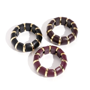 Bracelets élastiques en acrylique avec entretoises dorées en noir marron et magenta