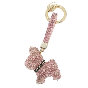 Portachiavi con bulldog francese in strass rosa e finiture dorate per borse da donna