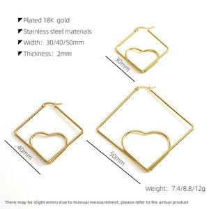 Detailed comparison of 30mm 40mm 50mm gold heart hoop earrings in 18K plated steel