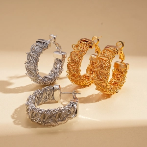 24k gold and silver plated woven circular hoop earrings with artistic nest texture