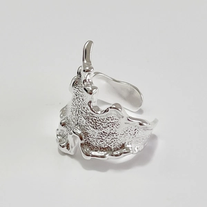 Minimalist 925 sterling silver wavy ring with adjustable open band and lava texture finish
