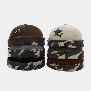 Retro Brimless Docker Hat 100% Cotton Camouflage Patchwork Star Embroidery Adjustable Hip Hop Miki Cap Men Women