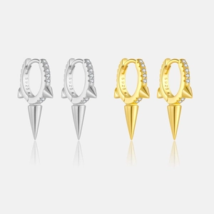S925 sterling silver hoop earrings with zircon pavé spike pendants in gold and silver