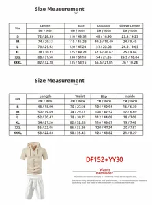 Detailed size guide for men's linen short sleeve shirt and shorts casual set