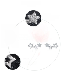 Detail view of 925 sterling silver triple star earrings with hand-set 5A cubic zirconia