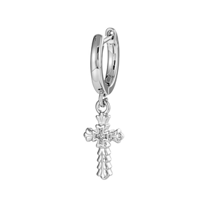Boucles d'oreilles créoles argentées minimalistes avec pendentif croix pour hommes et femmes