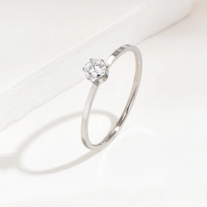 Minimalist Thin Band Ring Stainless Steel With Sparkling Zircon Stone Dainty Stackable Finger Jewelry For Women