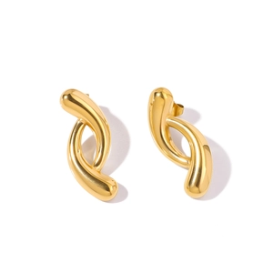 Polished gold teardrop twist earrings in stainless steel with a geometric minimalist design