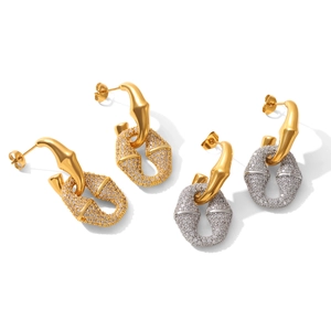 Chic 18k gold plated horseshoe earrings with micro-set diamonds on a white background