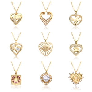 18K Gold Plated Copper Heart Pendant Necklace With Zirconia Inlaid European Fashion Ins Style Jewelry Gift For Women