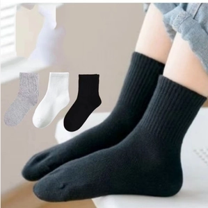 Mesh knit cotton crew socks for kids shown in black, white, and grey color options