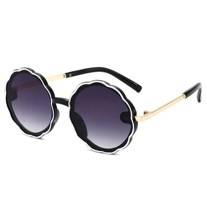 Kids Flower Shaped Sunglasses Round Wave Frame Metal Temples Gradient Lens UV Protection Fashion Eyewear For Children